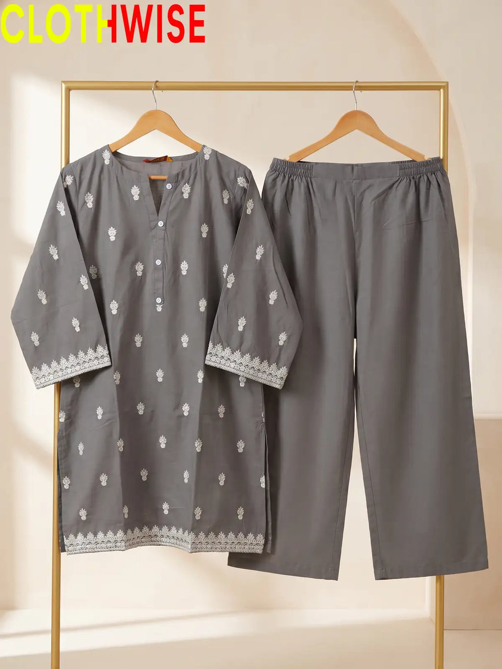 Amal Embroidered Cotton 2-Piece Suit | Booti Kurta with Flapper