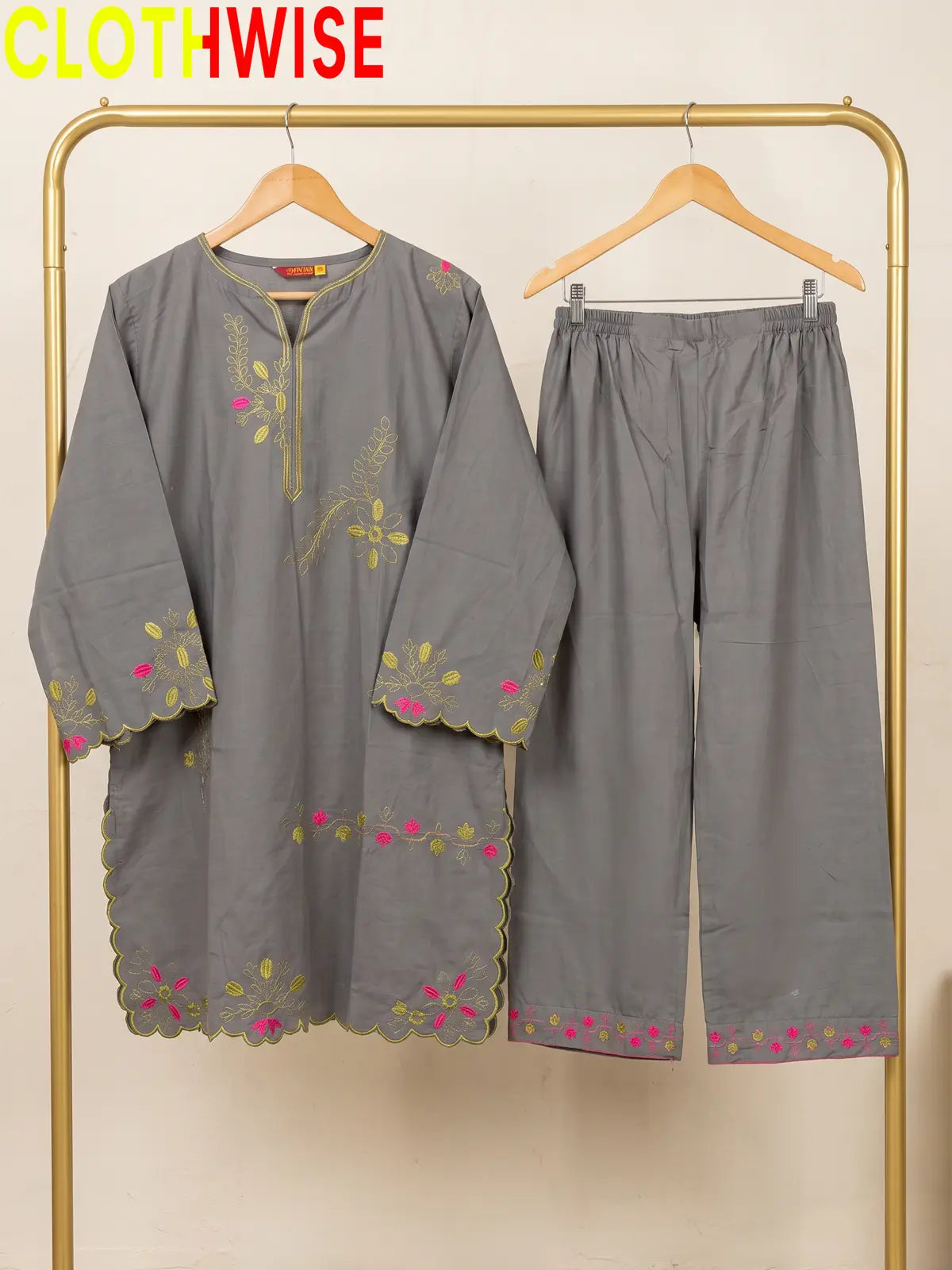 Amber Embroidered Cotton Co-Ord Set | Stitched 2 Piece Suit – CLOTHWISE