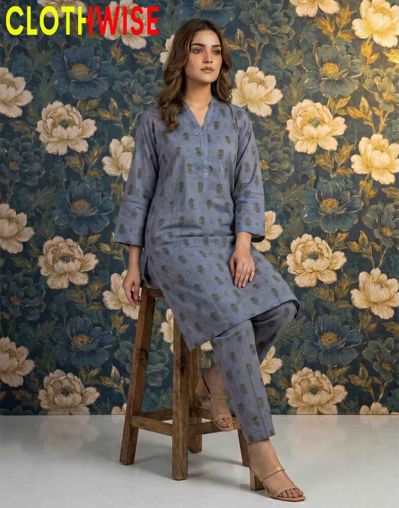 Zayra - Slate Grey Printed 2 Piece Lawn Suit - Pakistani Women Pret | CLOTHWISE