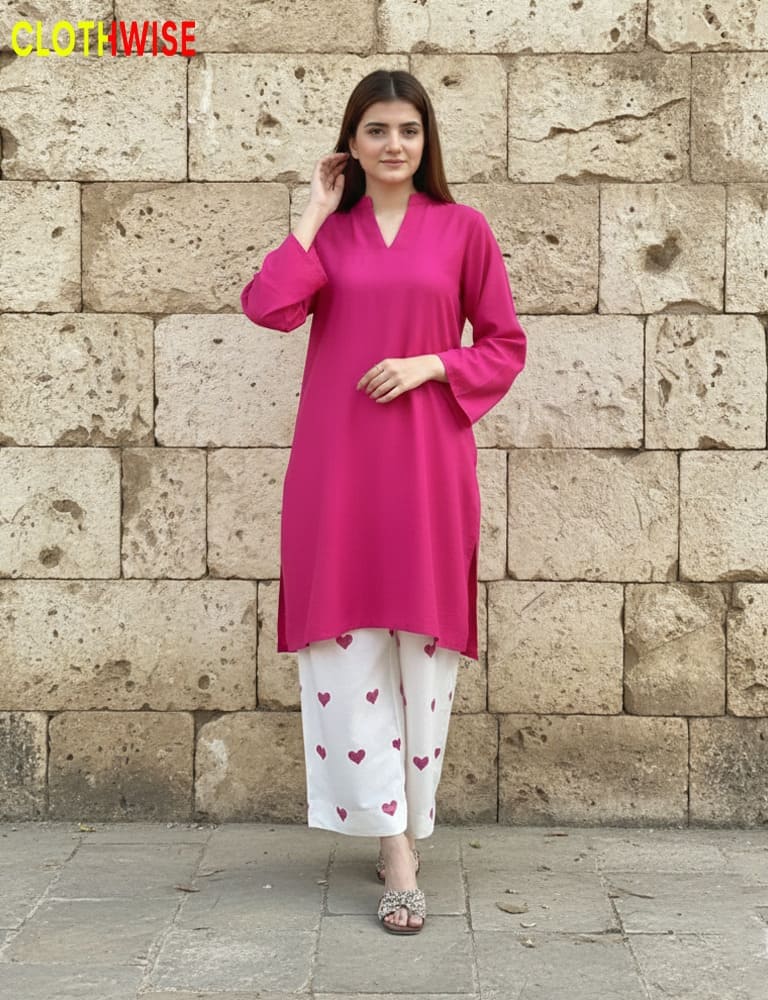 Hania Aamir Viral Pink Heart Print Cotton Co-ord Set by ClothWise