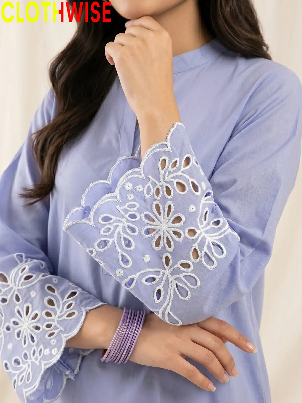 Aserin Laser Cutwork Cotton Suit | Embroidered Kurti with Wide Leg Flapper