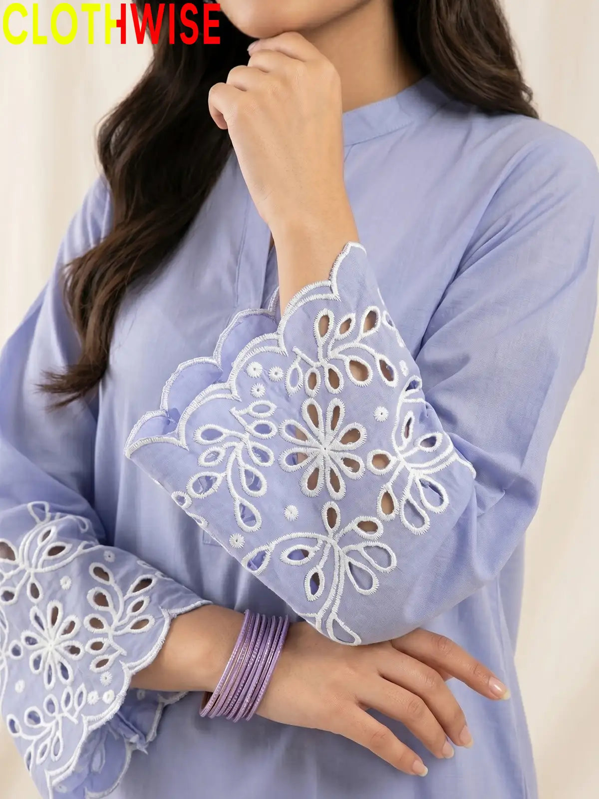 Aserin Laser Cutwork Cotton Suit | Embroidered Kurti with Wide Leg Flapper
