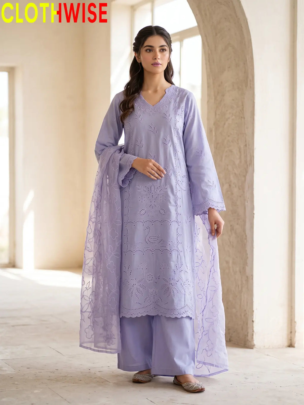 Mehrunisa – 2 & 3 Piece Embroidered Cutwork Lawn Suit with Chiffon Dupatta
