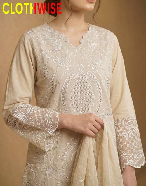 Zartaaj - Ivory Pearl Premium Embroidered 3-Piece Luxury Collection