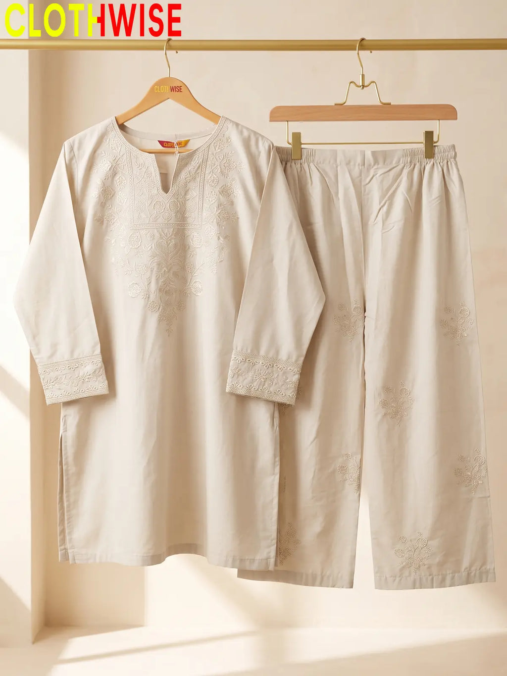 Ebony – Embroidered Cotton Kurta with Embroidered Wide-Leg Palazzo | 2Pc Suit