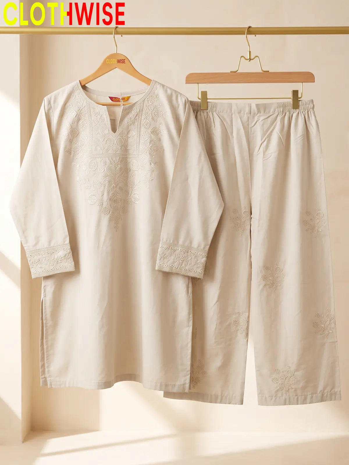 Ebony – Embroidered Cotton Kurta with Embroidered Wide-Leg Palazzo | 2Pc Suit