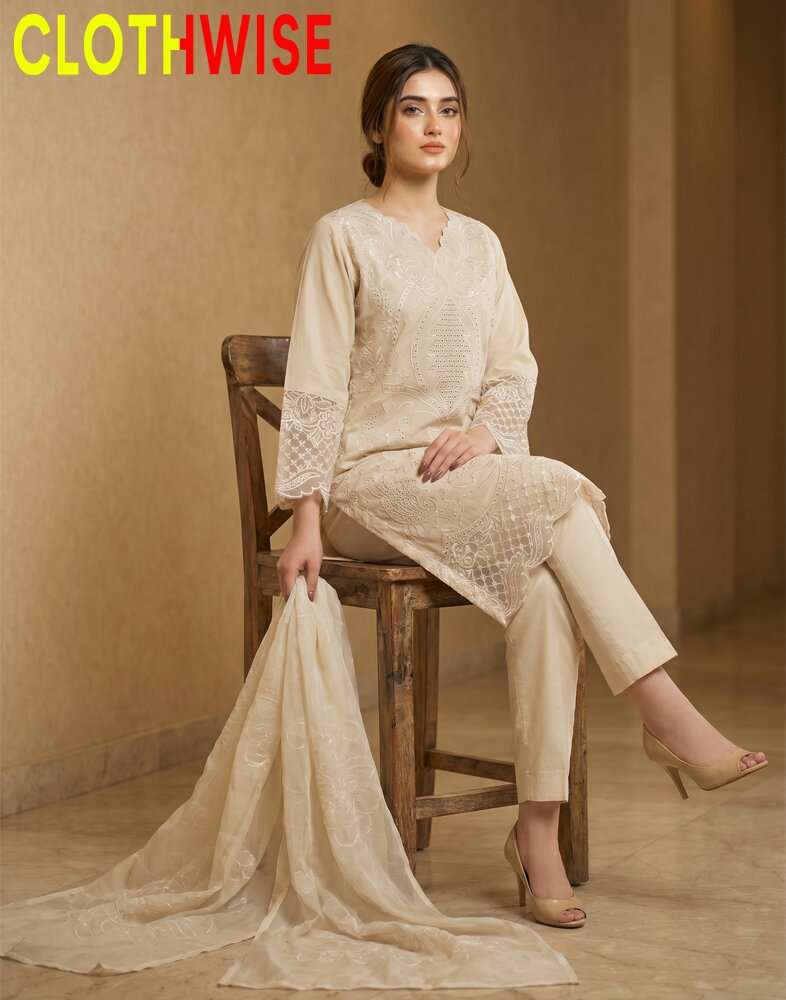 Zartaaj - Ivory Pearl Premium Embroidered 3-Piece Luxury Collection