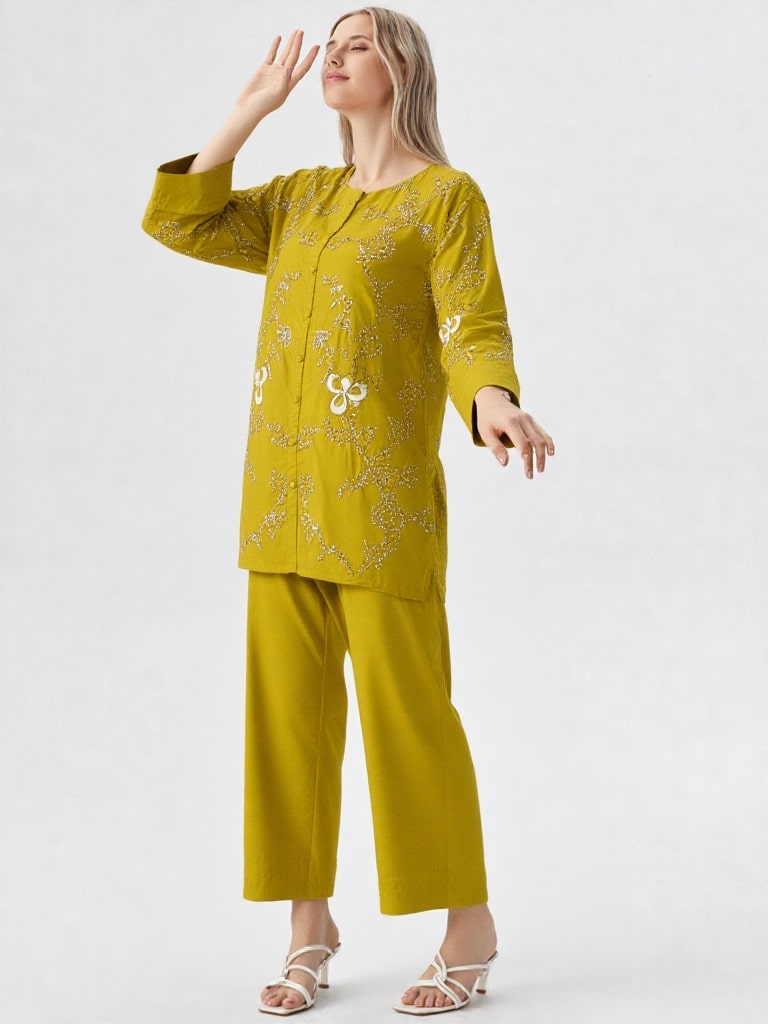 Elsa – Heavy Embroidered 2-Piece Co-ord Set with Farshi Trouser | CLOTHWISE
