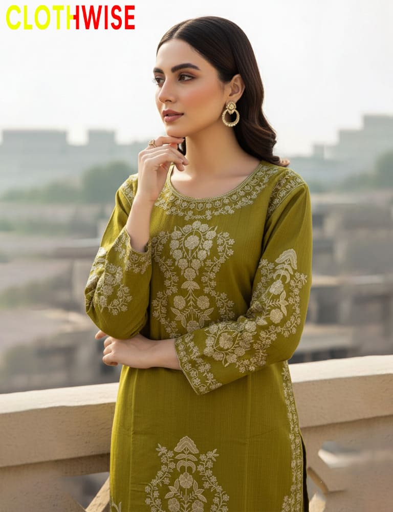 Riwaj – Heavy Embroidered Jacquard Cotton 3-Piece Dhani Suit | Eid Edition