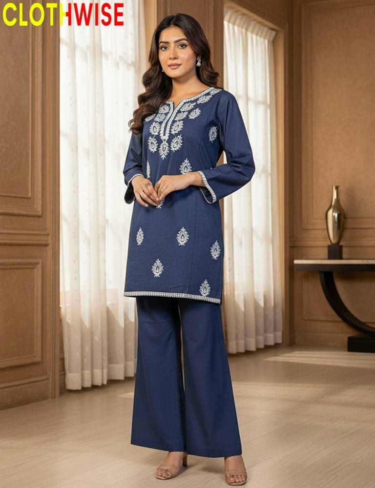 Casual cotton embroidered co ord set for year round wear by Clothwise