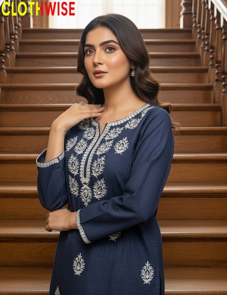 Fancy embroidered cotton co ord set stitched design by Clothwise