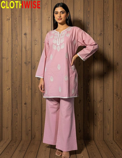 Premium cotton embroidered shirt trouser set for women