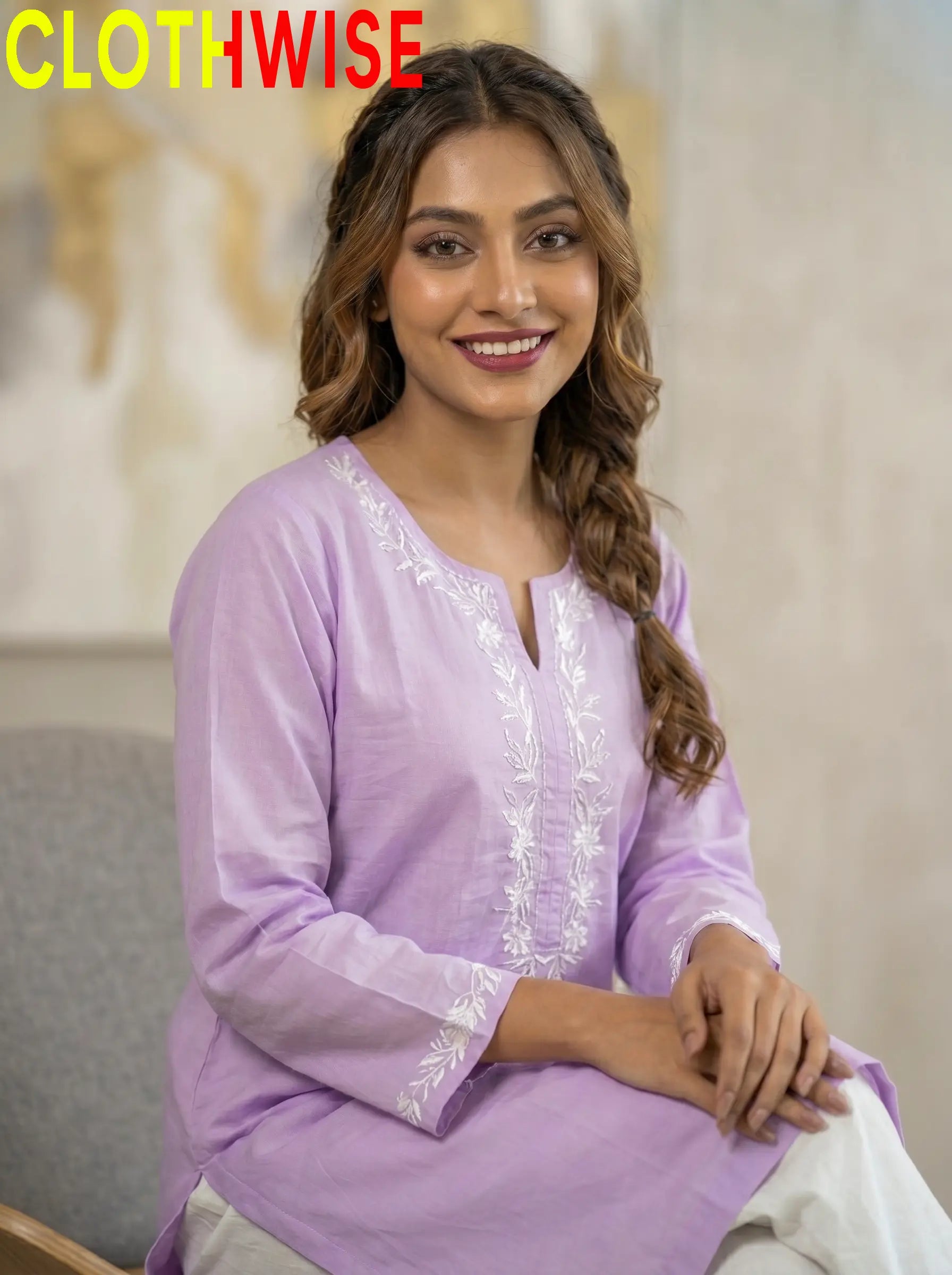 Naqsh Lavender Embroidered Cotton Co-ord Set Close-up Embroidery Detail – Clothwise