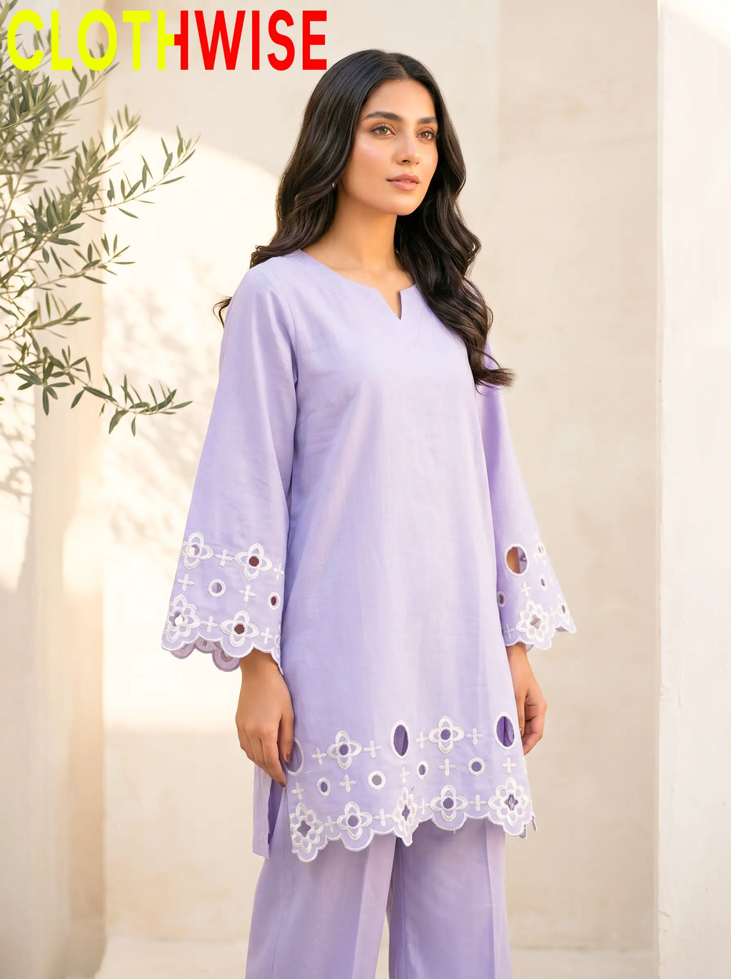 SAYA Lavender - Chikankari Embroidery and Cutwork Close Up Detail