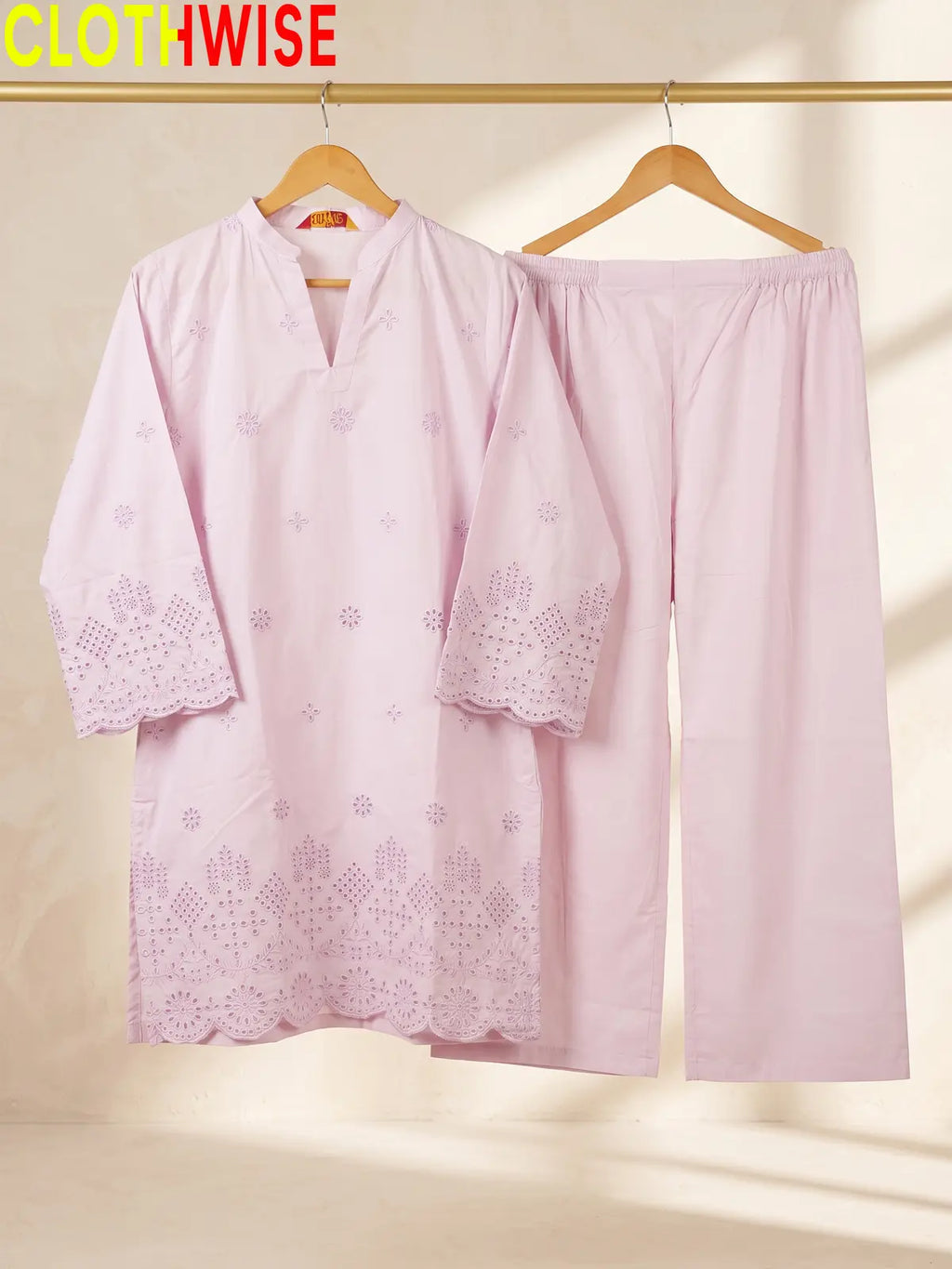 Hijr ChikanKari Eyelet Embroidered Scallop Hem 2 Piece Cotton Suit