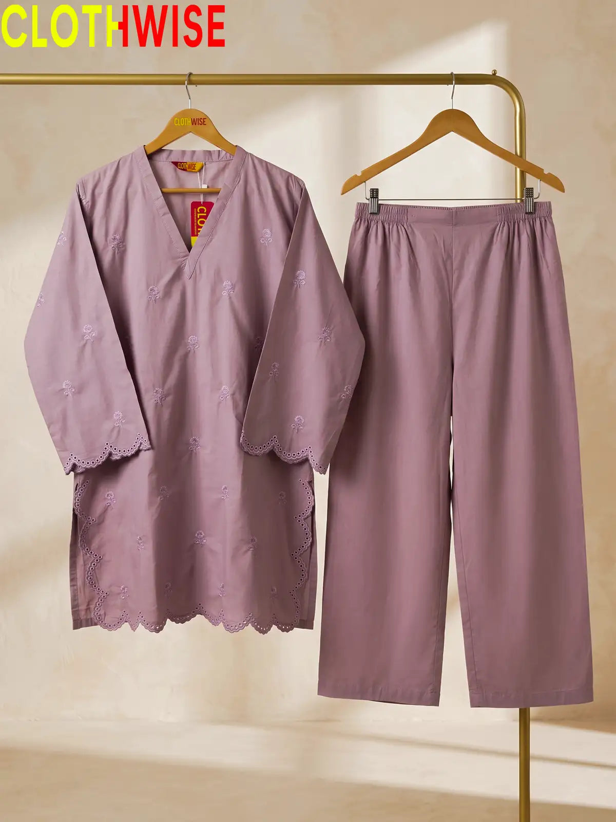 Mehr Lilac embroidered 2-piece cotton suit - hanger view