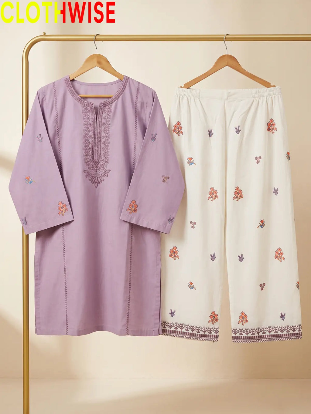 Anaya Lilac 2-piece embroidered cotton suit - on hanger