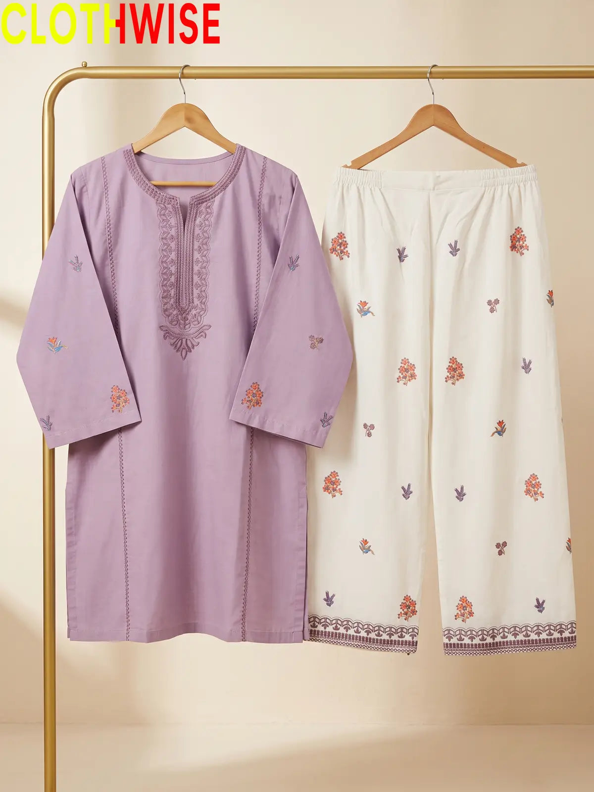 Anaya Lilac 2-piece embroidered cotton suit - on hanger
