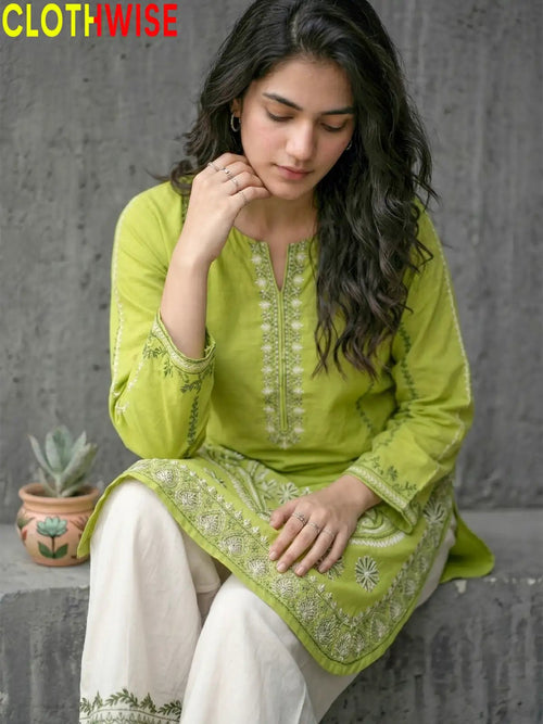 Naqsh Lime Green Embroidered Co-ord Set | 2-Pcs Stitched Suit - Pakistani Women Pret | CLOTHWISE