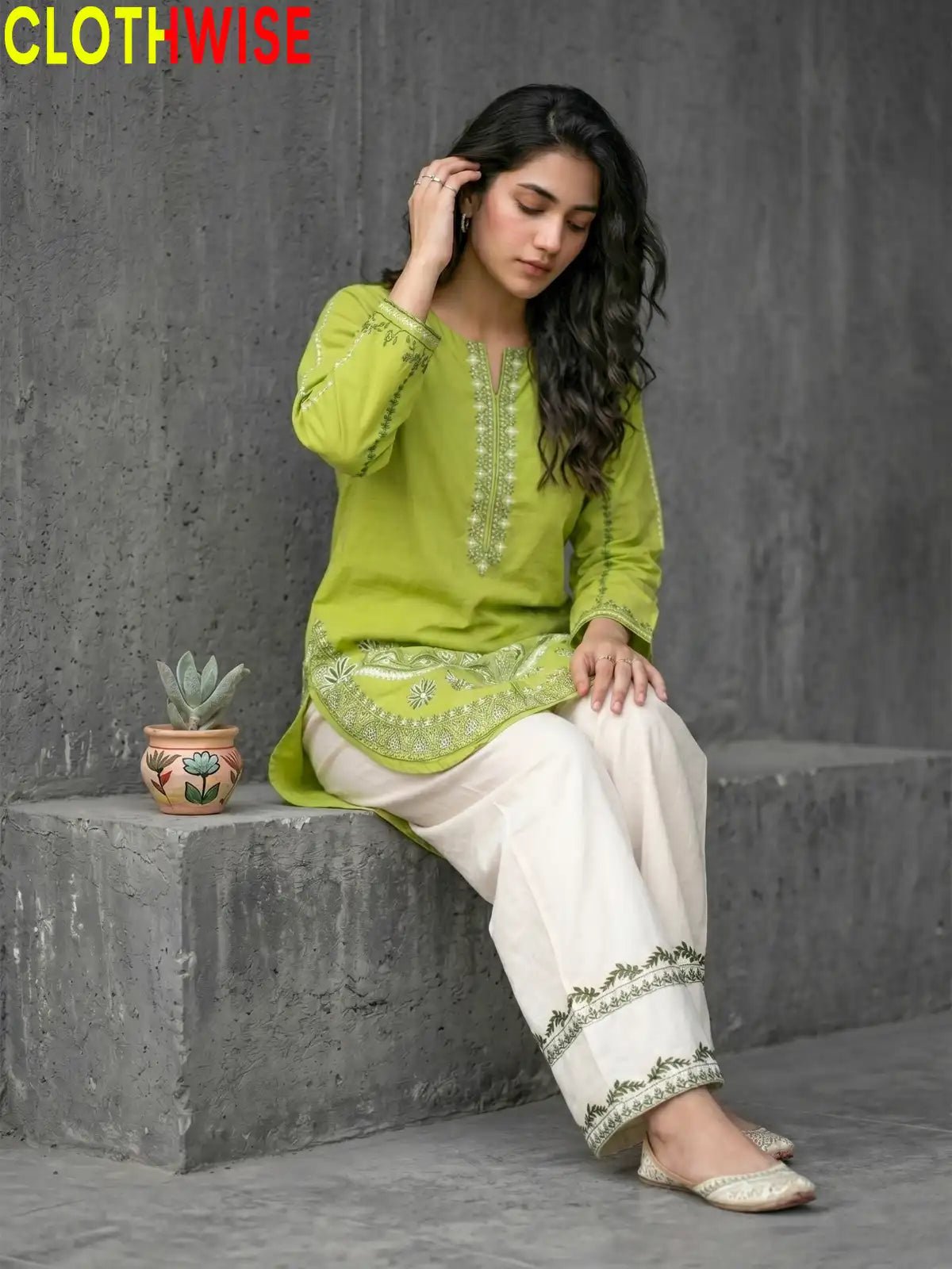 Naqsh Lime Green Embroidered Co-ord Set | 2-Pcs Stitched Suit - Pakistani Women Pret | CLOTHWISE