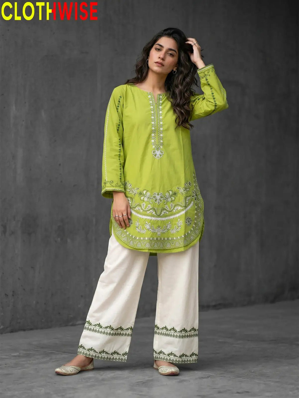 Naqsh Lime Green Embroidered Co-ord Set | 2-Pcs Stitched Suit - Pakistani Women Pret | CLOTHWISE