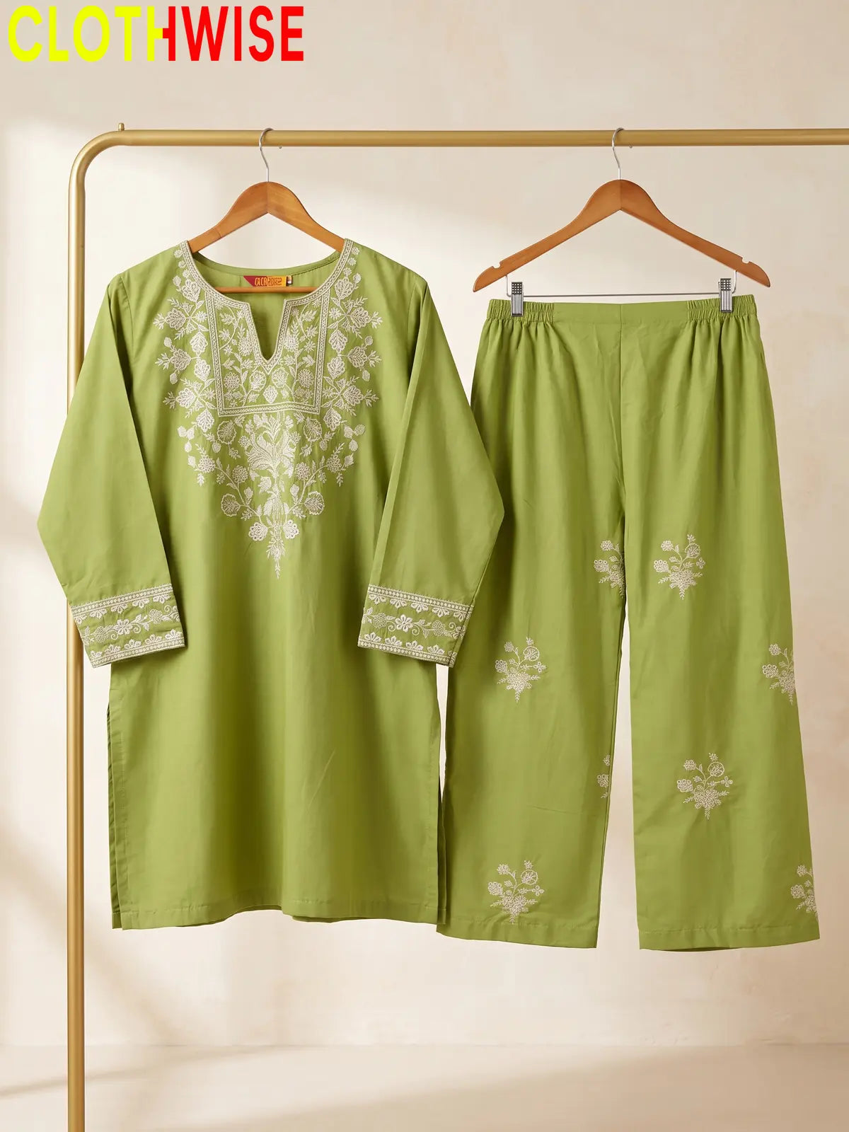 Ebony – Embroidered Cotton Kurta with Embroidered Wide-Leg Palazzo | 2Pc Suit