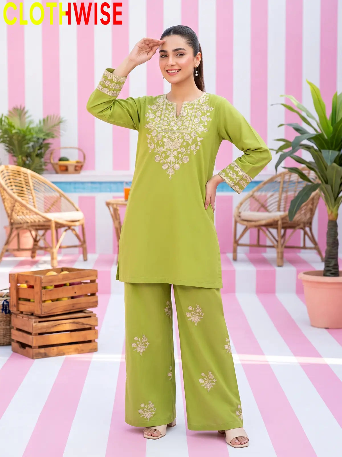 Ebony – Embroidered Cotton Kurta with Embroidered Wide-Leg Palazzo | 2Pc Suit