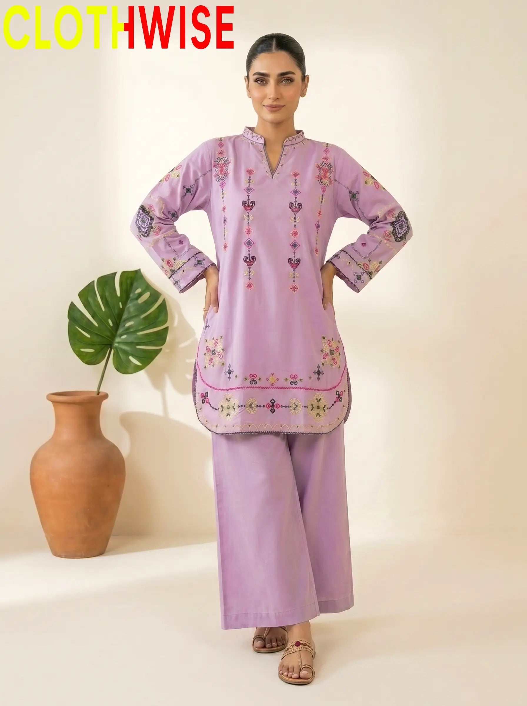 Taana Baana London Hue Embroidered 2-Piece Cotton Co-ord Set – Standing View