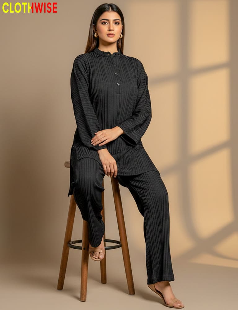 Urbanex – Western 2-Piece Lycra Black Co-Ord Set by Clothwise - Pakistani Women Pret | CLOTHWISE