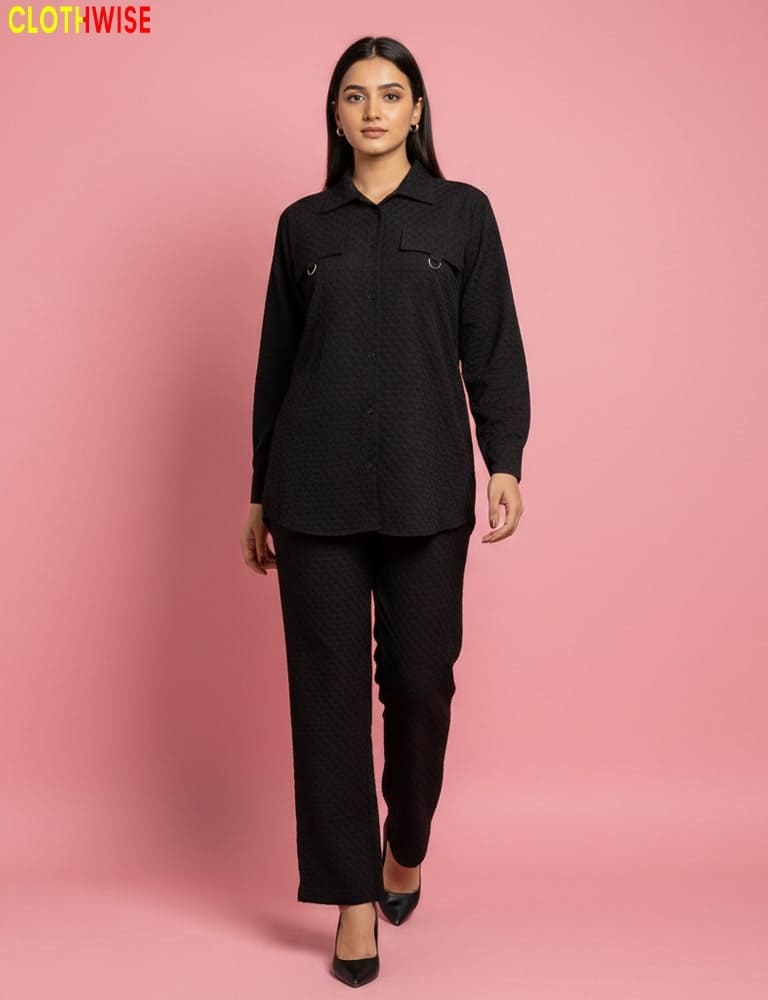 Urbanex – Western 2-Piece Lycra Black Co-Ord Set by Clothwise - Pakistani Women Pret | CLOTHWISE