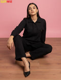 Urbanex – Western 2-Piece Lycra Black Co-Ord Set by Clothwise - Pakistani Women Pret | CLOTHWISE