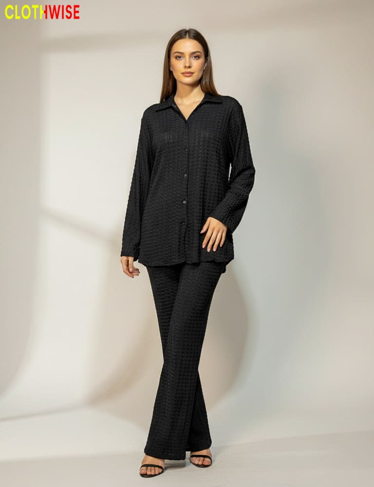 Urbanex – Western 2-Piece Lycra Black Co-Ord Set by Clothwise - Pakistani Women Pret | CLOTHWISE