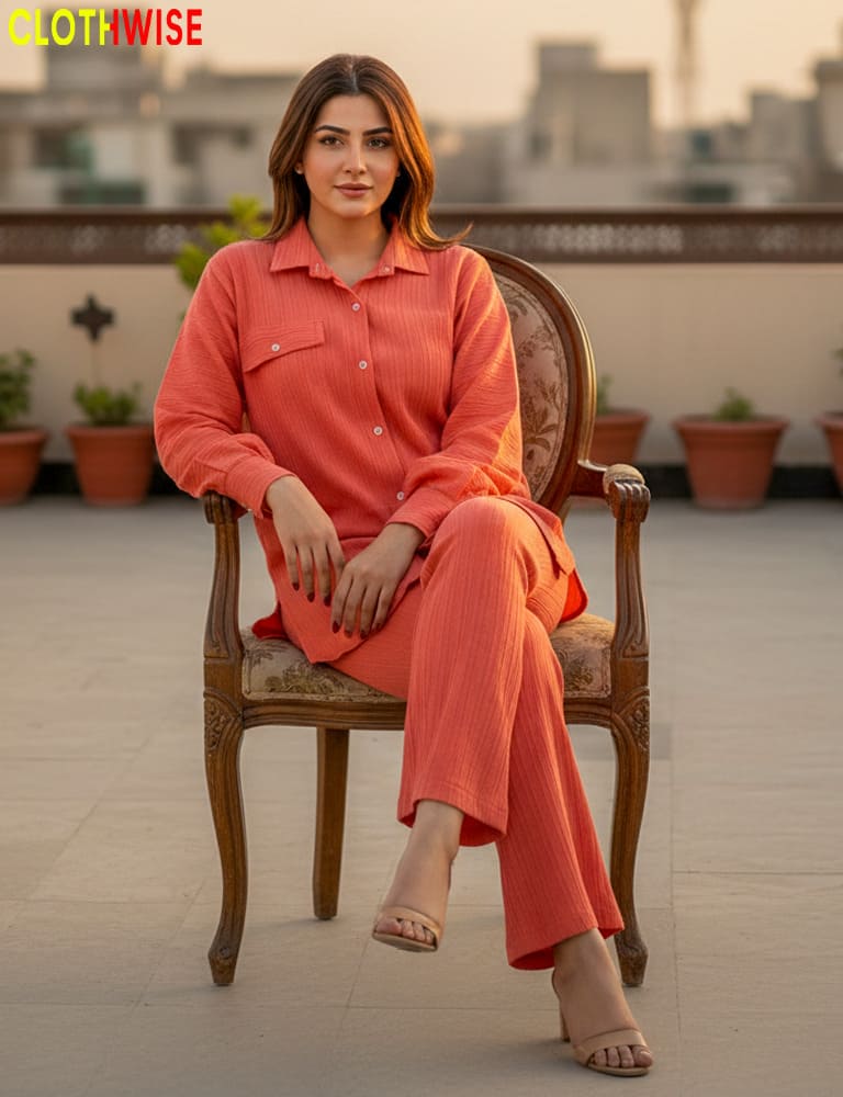 Urbanex – Western 2-Piece Lycra Coral Co-Ord Set by Clothwise