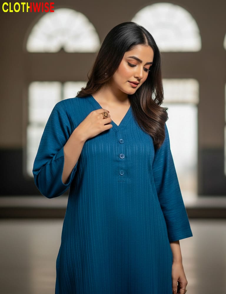 Urbanex – Western 2-Piece Lycra Cyan Co-Ord Set by Clothwise - Pakistani Women Pret | CLOTHWISE