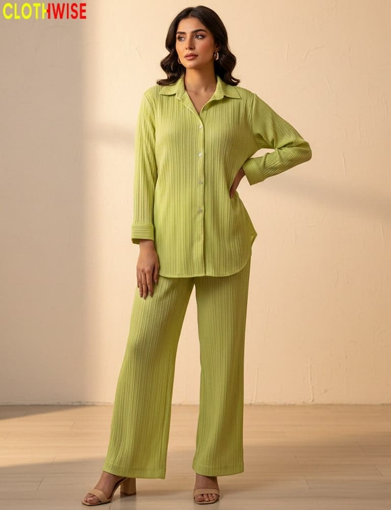 Urbanex – Western 2-Piece Lycra Lemon Co-Ord Set by Clothwise - Pakistani Women Pret | CLOTHWISE