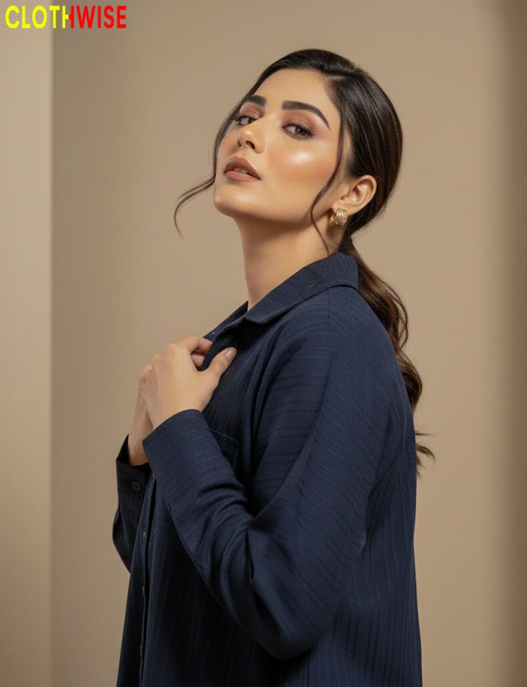 Urbanex – Western 2-Piece Lycra Navy Co-Ord Set by Clothwise - Pakistani Women Pret | CLOTHWISE