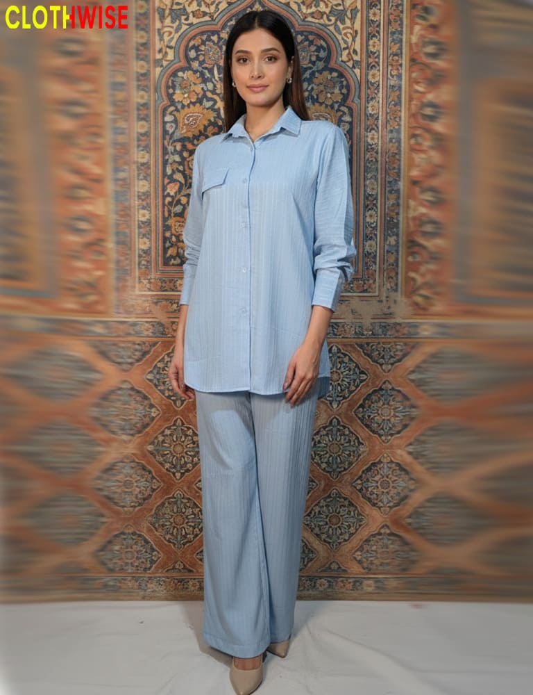 Urbanex – Western 2-Piece Lycra Sky Co-Ord Set by Clothwise - Pakistani Women Pret | CLOTHWISE