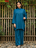 Urbanex – Western 2-Piece Lycra Teal Co-Ord Set by Clothwise - Pakistani Women Pret | CLOTHWISE
