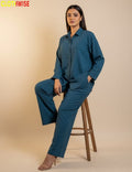 Urbanex – Western 2-Piece Lycra Teal Co-Ord Set by Clothwise - Pakistani Women Pret | CLOTHWISE