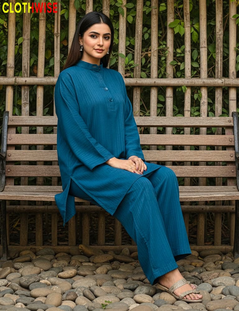 Urbanex – Western 2-Piece Lycra Teal Co-Ord Set by Clothwise - Pakistani Women Pret | CLOTHWISE