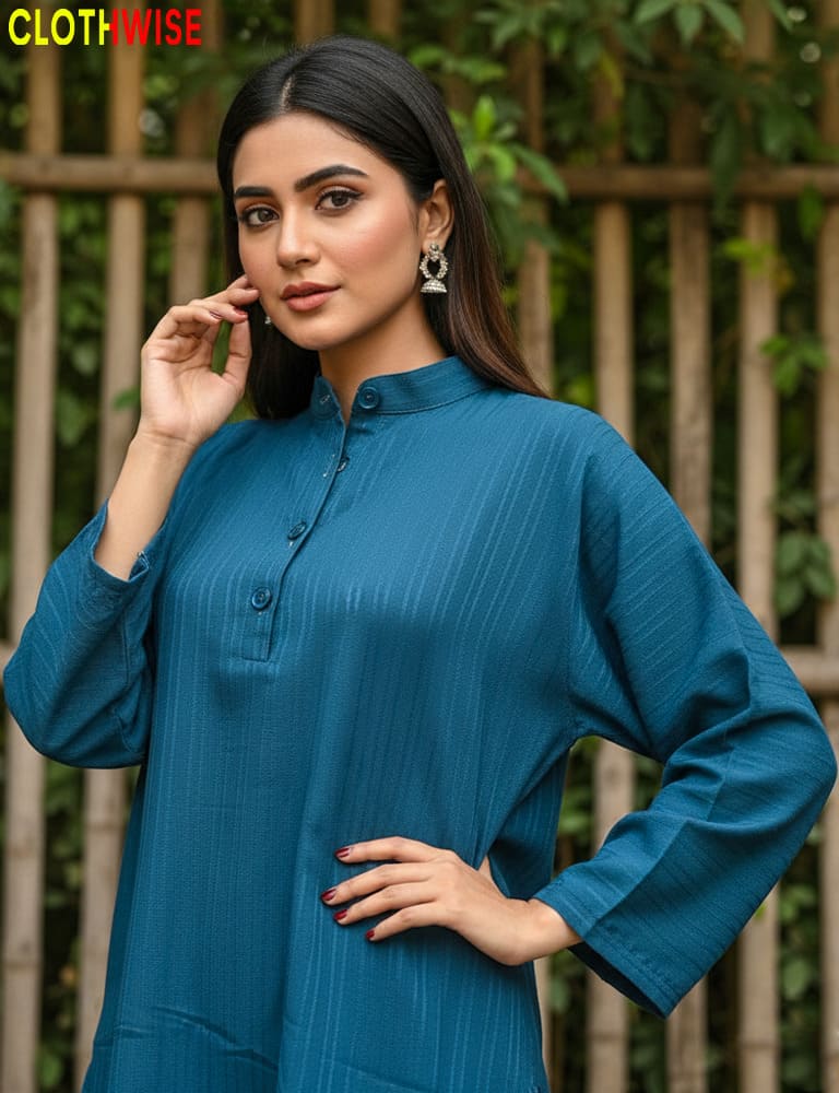 Urbanex – Western 2-Piece Lycra Teal Co-Ord Set by Clothwise - Pakistani Women Pret | CLOTHWISE