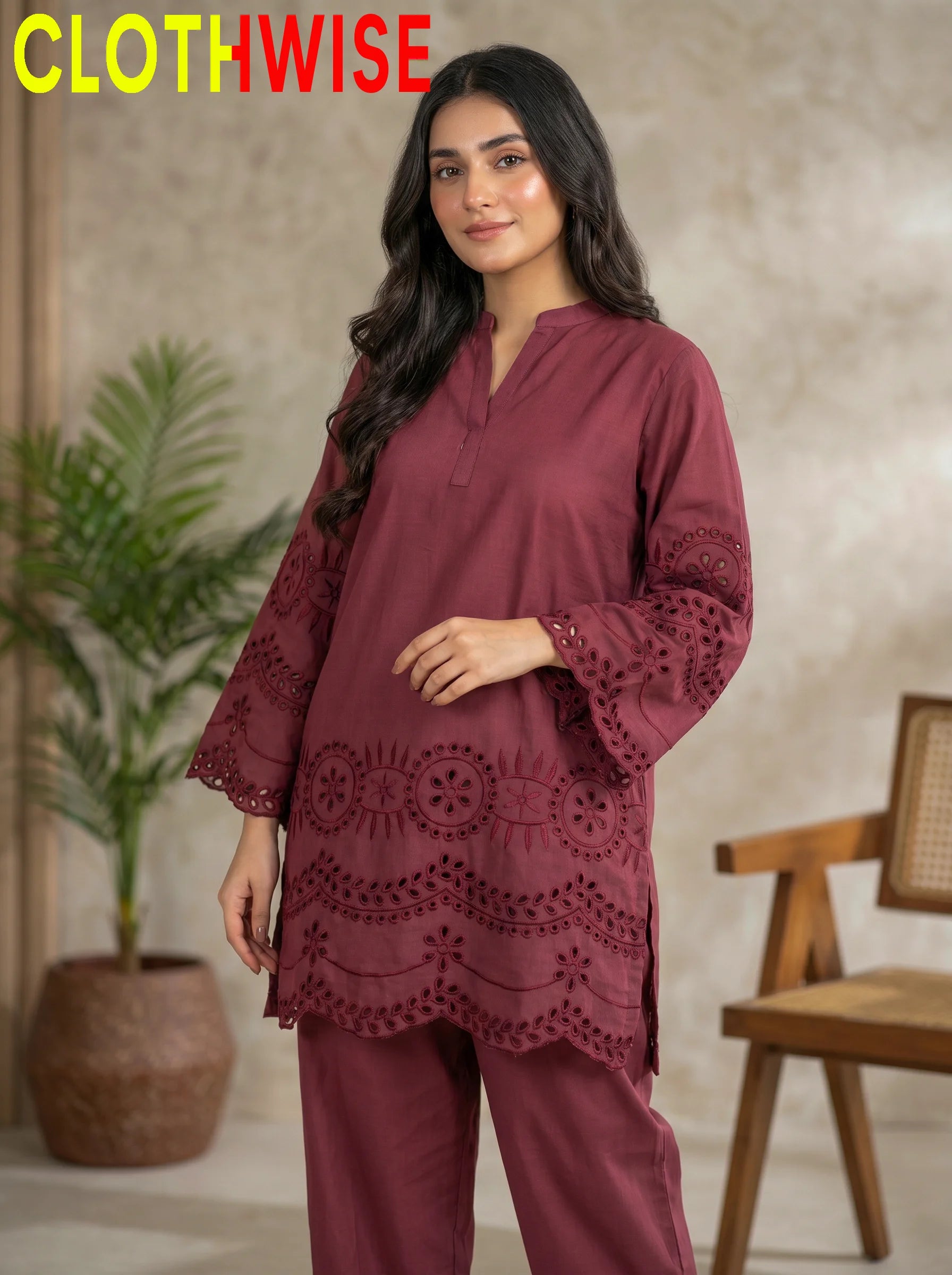 CottonCut Maroon Lawn Fabric – Close-Up Texture Detail