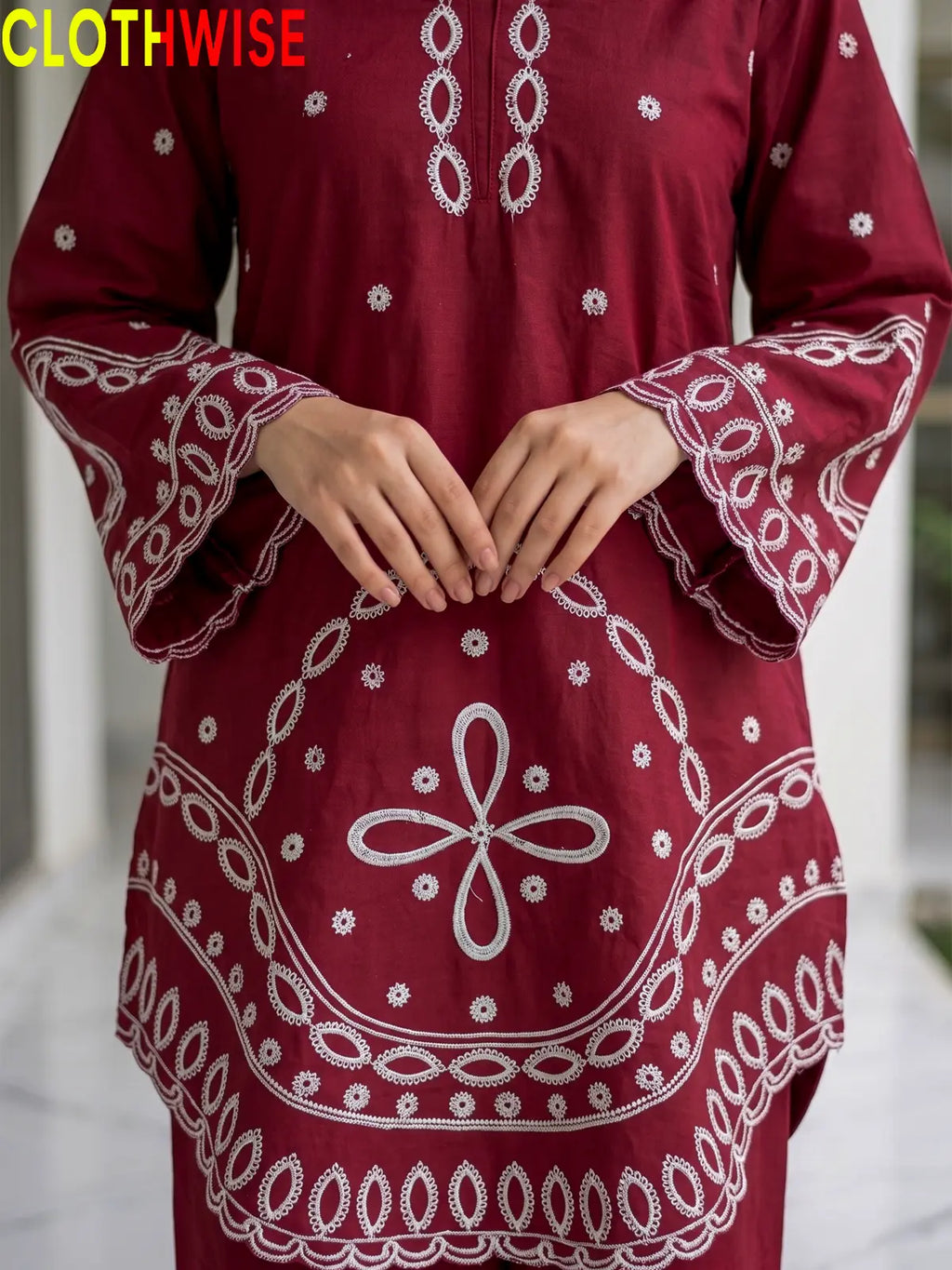Aarzo embroidered lawn suit maroon embroidery closeup