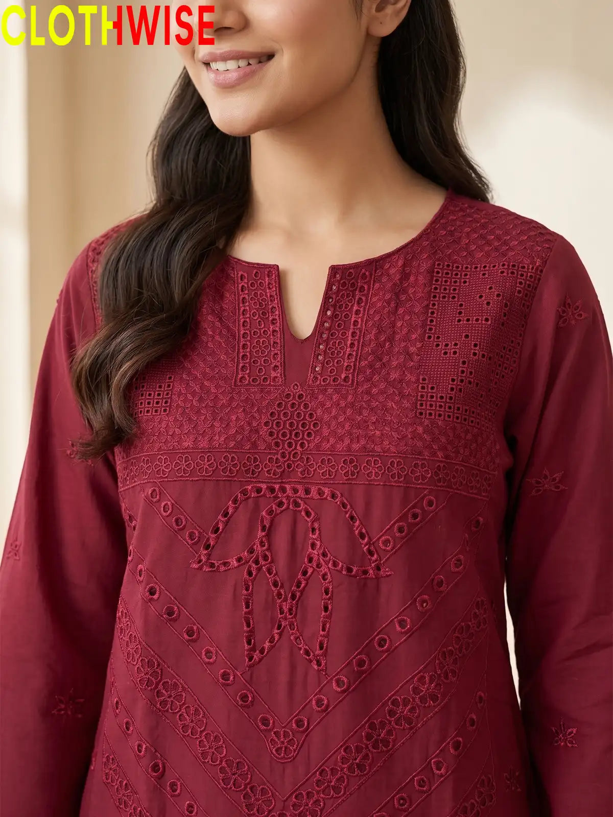 Kashish embroidered lawn 2-piece suit in Maroon colour - embroidery close-up