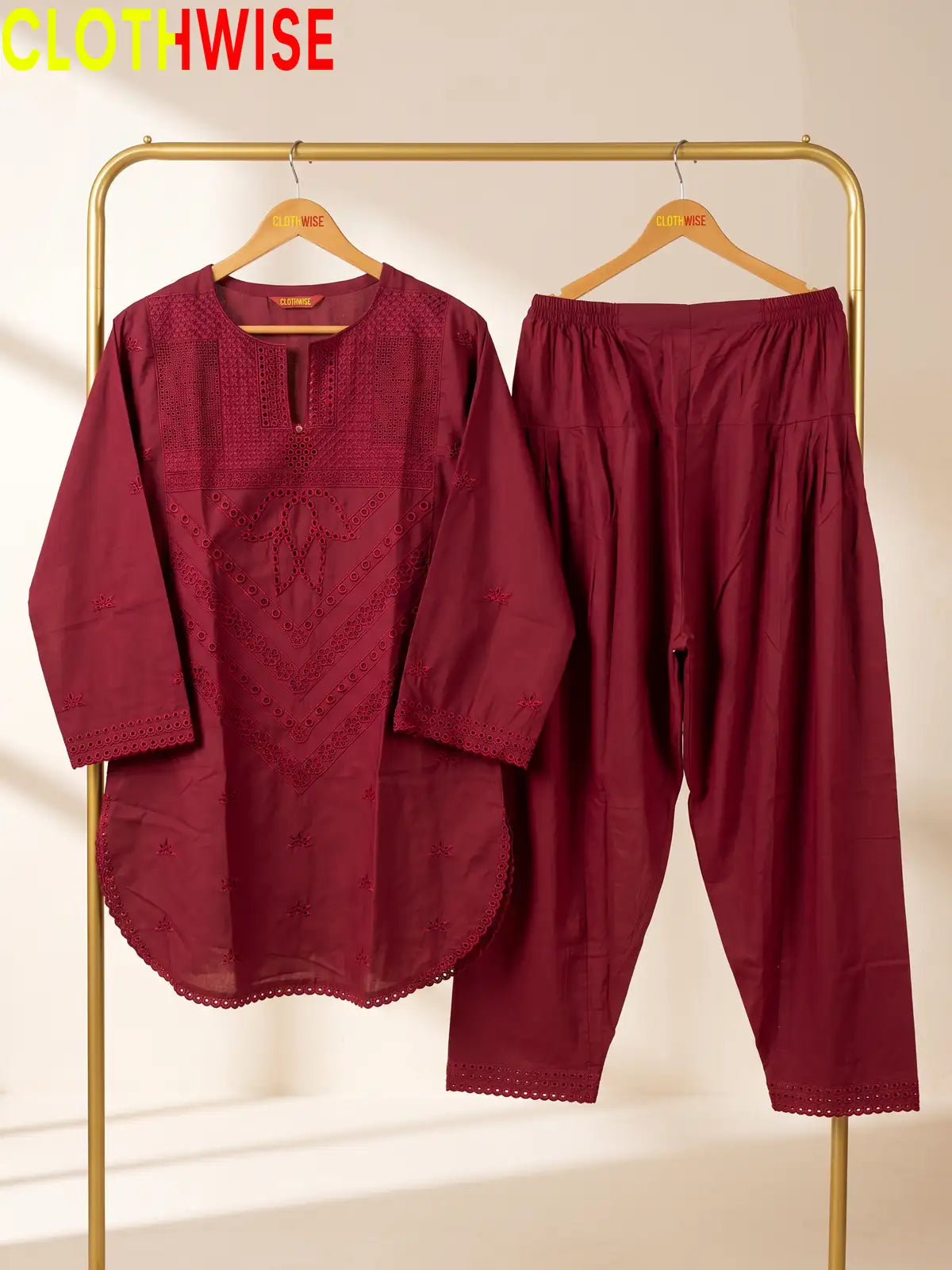 Kashish embroidered lawn 2-piece suit in Maroon colour - on hanger