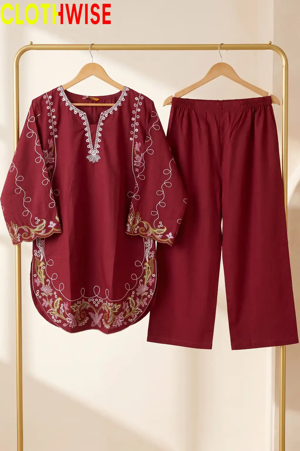 Zarnish Maroon 2-piece embroidered suit - on hanger