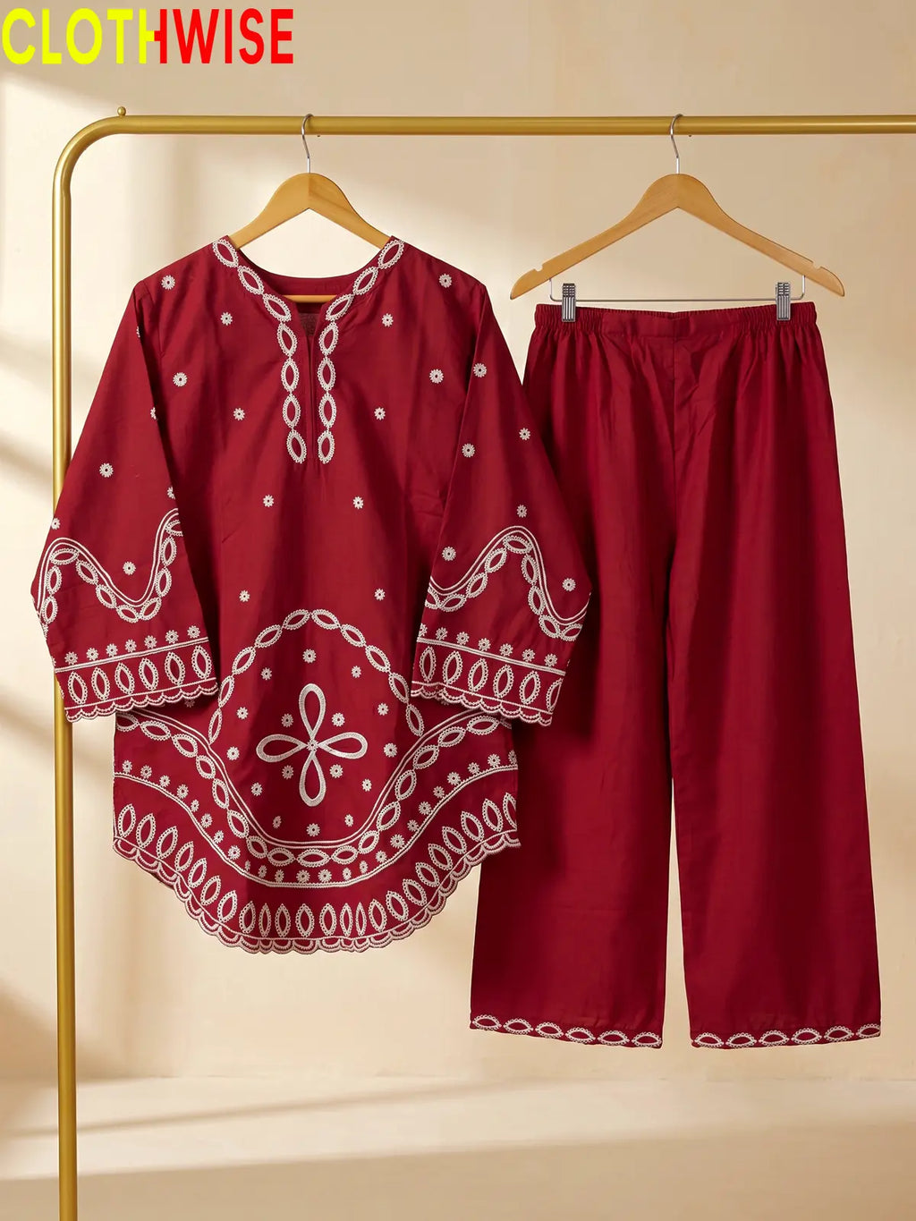 Aarzo embroidered lawn suit maroon hanger view