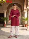 Anaya Maroon 2-piece embroidered cotton suit - standing view
