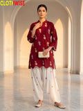 Khushi embroidered cotton suit in Maroon - standing view