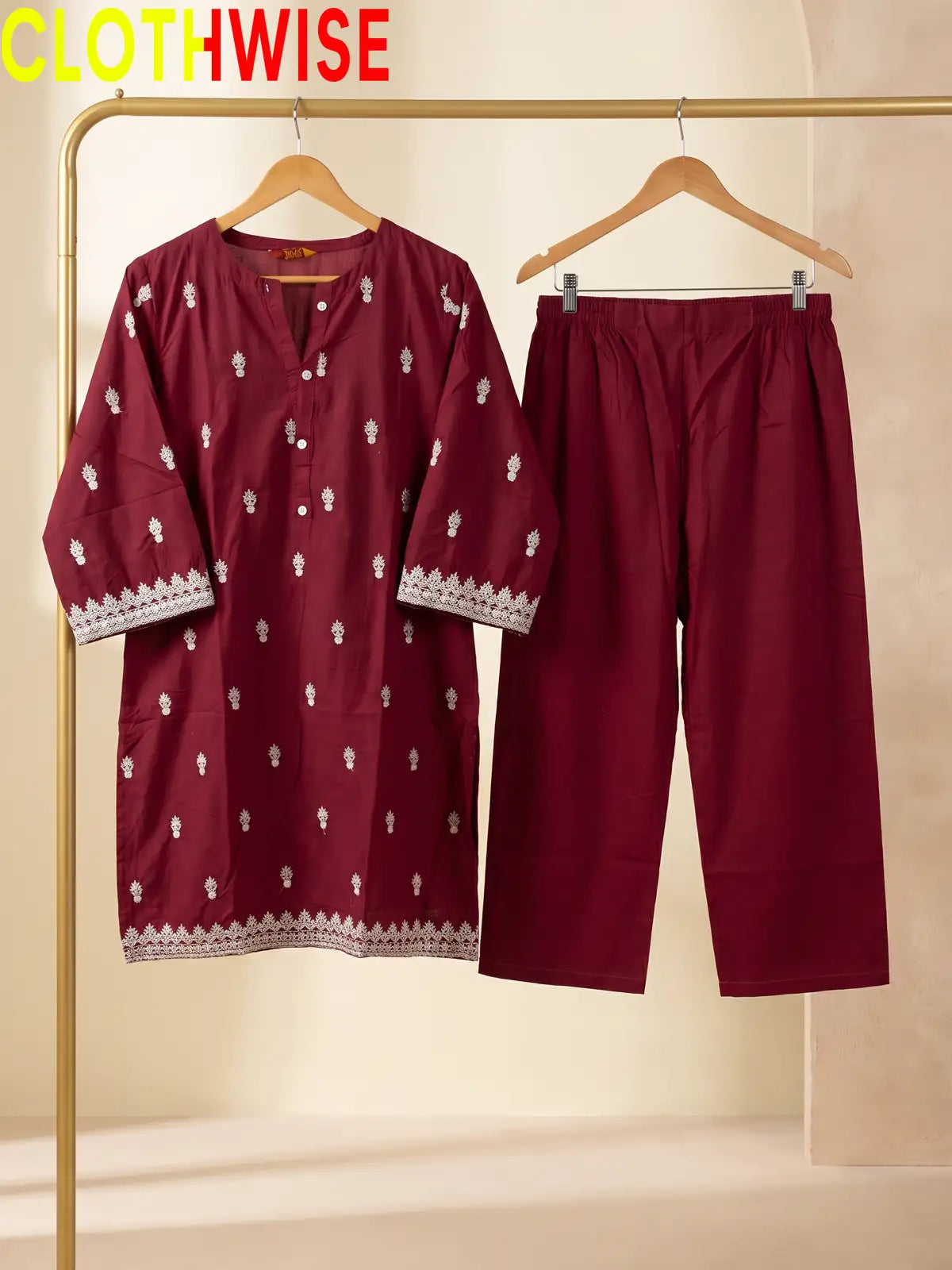 Amal Embroidered Cotton 2-Piece Suit | Booti Kurta with Flapper
